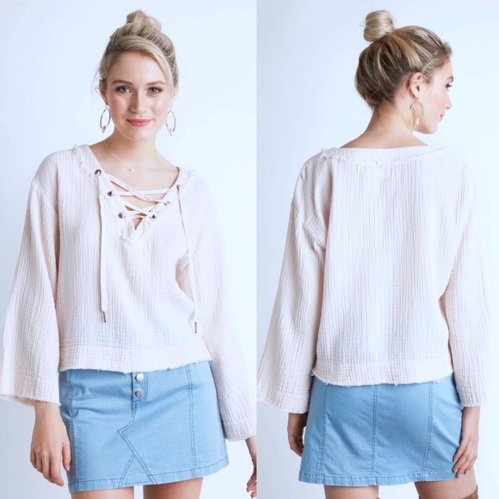 Cloth & Stone | White Lace Tie Blouse | Small